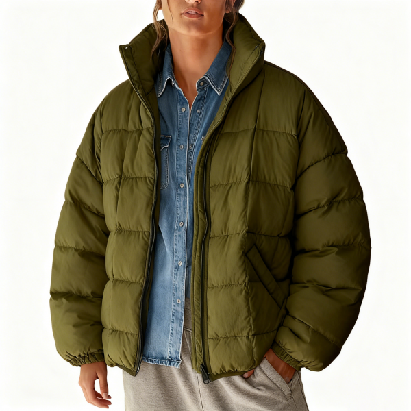 Olive Green Quilted Puffer Jacket